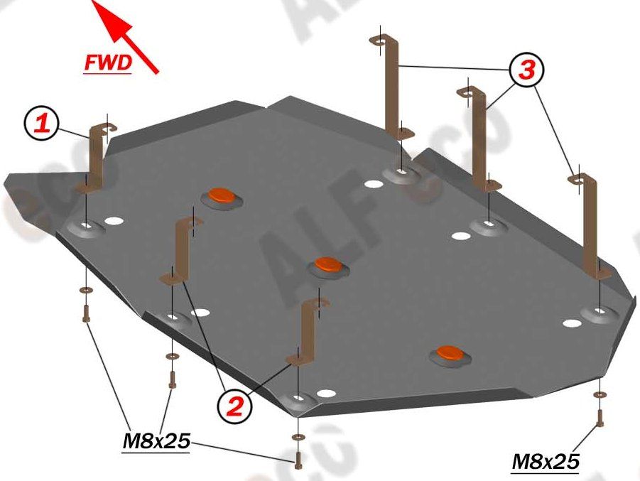 Защита алюминиевая Alfeco для топливного бака Volkswagen Multivan T5 2009-2015. Артикул ALF.26.42 AL4