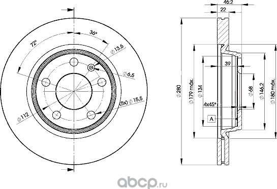 Диск тормозной Audi A4 (95-01) (Icer). Артикул 78bd5301