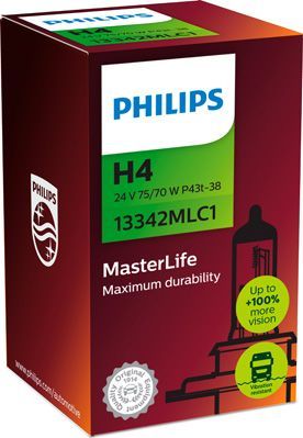 H4 24V- 75/70W (P43t) (вибростойкая+увелич.срок службы) MasterLife Philips MasterLife. Артикул 13342MLC1