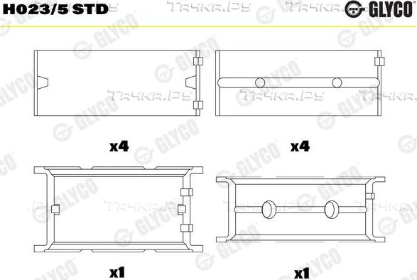 Вкладыши коренные Glyco для BMW 1 I (E81/E82/E87/E88) 2004-2007. Артикул H023/5 STD