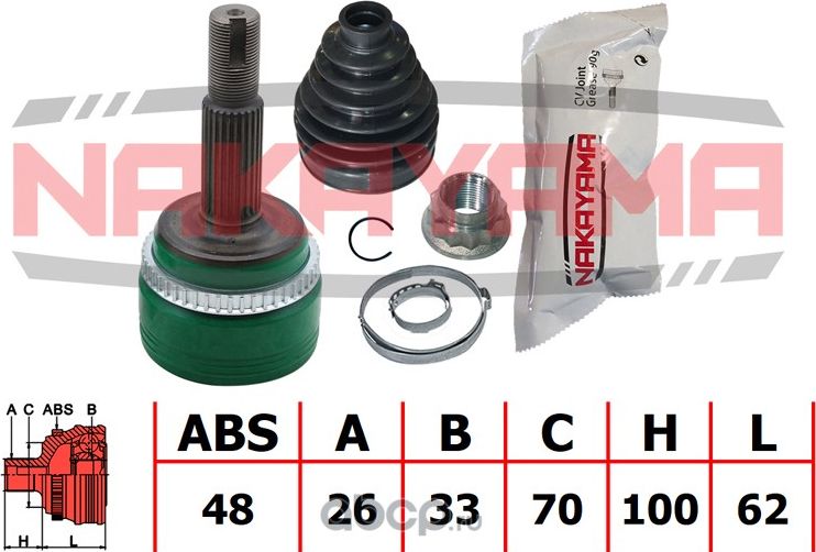 ШРУС внешн. к-кт (Nakayama). Артикул NJ2010NY