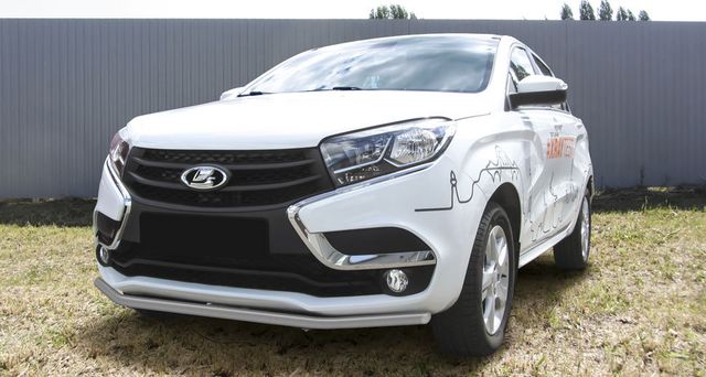 Защита Slitkoff переднего бампера d42 для Lada Xray 2015-2026 Серебристая. Артикул LadXR006S