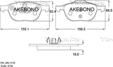 Тормозные колодки Akebono Standard передние для Mazda 3 II (BL) 2008-2014. Артикул AN-717K