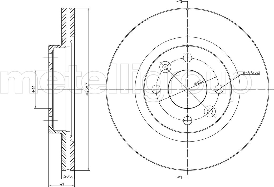 Тормозной диск Metelli передний для Renault Logan II 2007-2026. Артикул 23-0549C