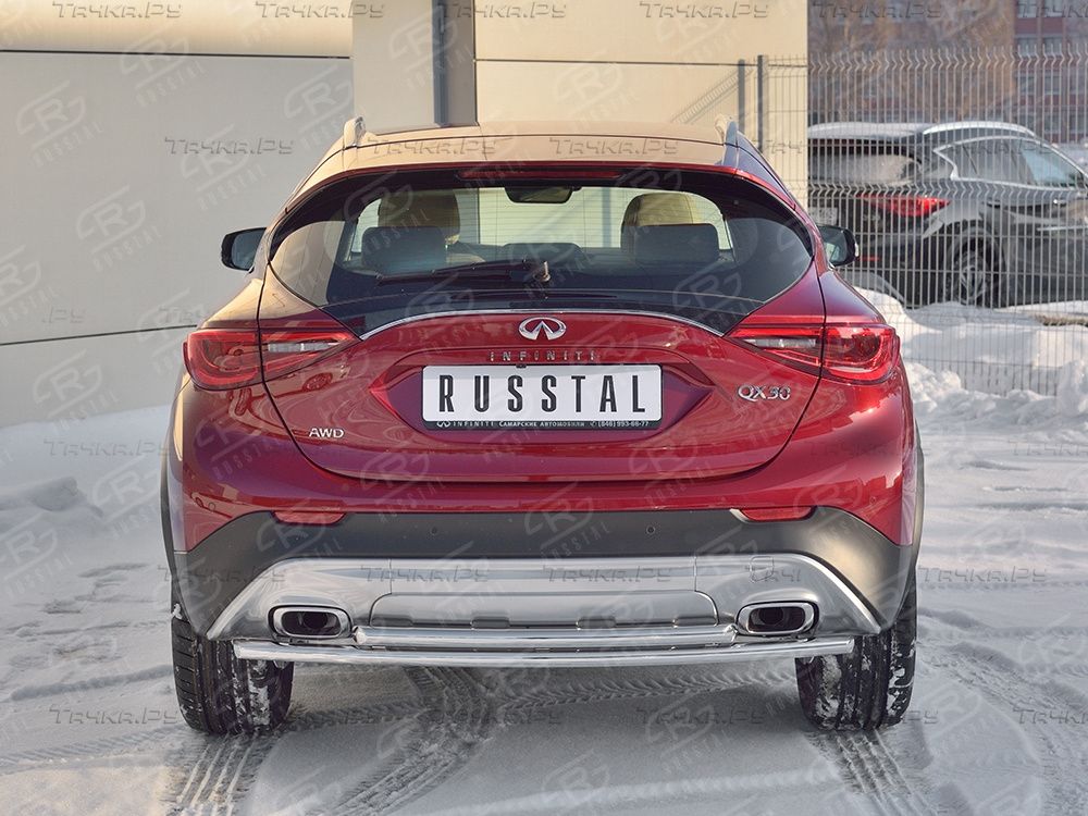 Защита RusStal заднего бампера d42 дуга-d42 дуга для Infiniti QX30 2016-2026. Артикул IQX3Z-002505