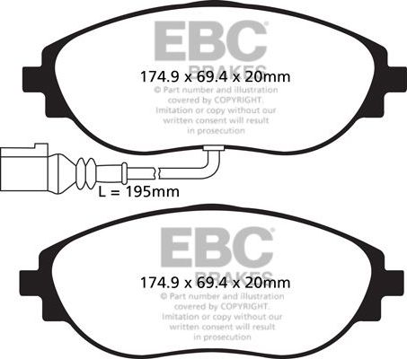 Тормозные колодки EBC Brakes передние для Volkswagen Golf VII 2013-2026. Артикул DP22127