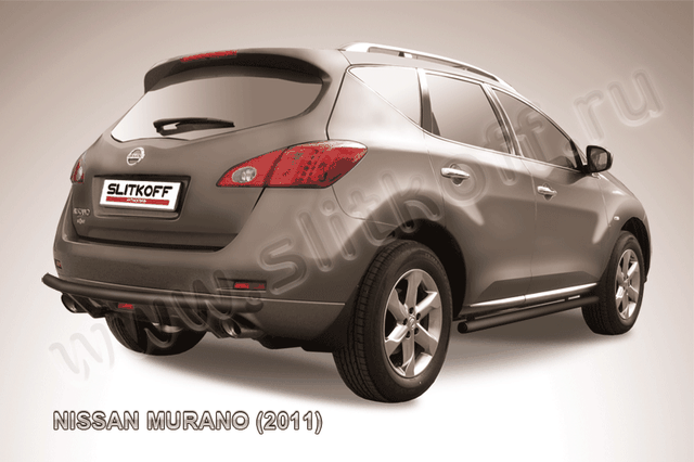 Защита Slitkoff заднего бампера d57/42 двойная ЧЕРНАЯ матовая для Nissan Murano Z51 2011-2015. Артикул NIM11008B