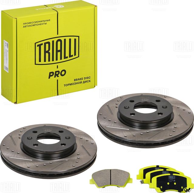 Комплект торм. дисков и колодок для а/м Kia Rio (10-) перед. (перф/слот/окраш+ке (Trialli). Артикул BK0841S