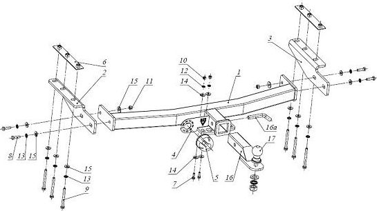Фаркоп Bizon для ТагАЗ Road Partner 2008-2011 с накладкой из нержавеющей стали. Быстросъемный крюк. Артикул FA 0474-E(N)