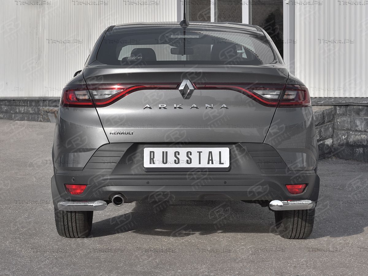Защита RusStal заднего бампера уголки d63 (секции) для Renault Arkana 2019-2026. Артикул RARZ-003321