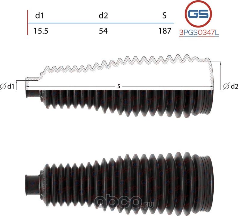 Пыльник рулевой рейки размер  15,5x54x187 (GS). Артикул 3PGS0347L