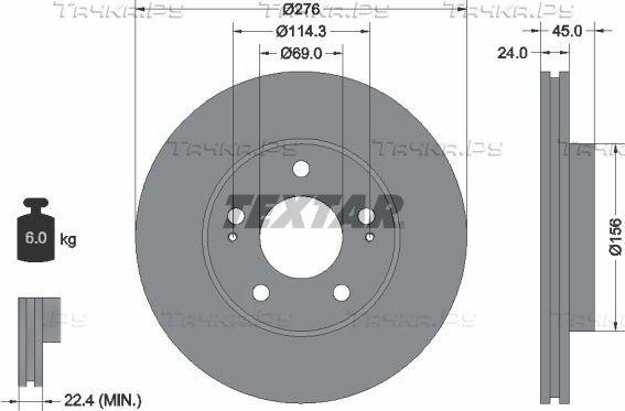 Тормозной диск Textar передний для Mitsubishi Sigma 1990-1996. Артикул 92110700
