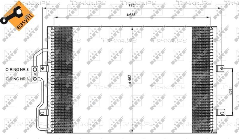 Радиатор кондиционера (конденсатор) NRF EASY FIT для Fiat Scudo I 1996-2006. Артикул 35802