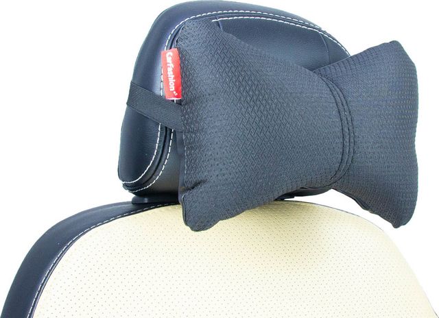 Подушка под шею CarFashion ортопедическая Экокожа/жаккард, цвет Черный/Черный/Черный. Артикул 41100