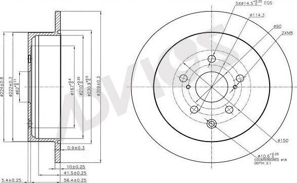 Тормозной диск Advics для Lexus RX III 2008-2015. Артикул A6R094B