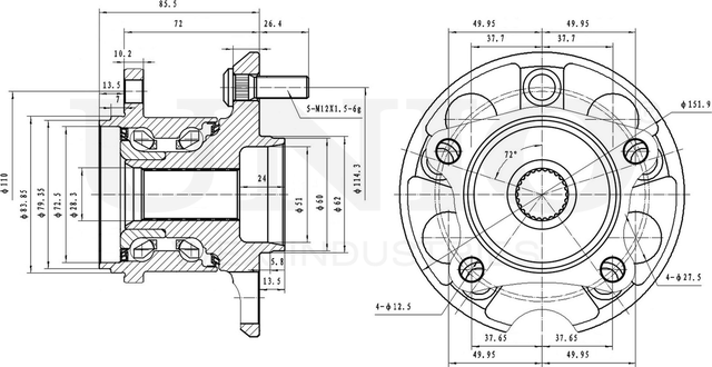 Ступица колеса с интегрированным подшипником (Unio). Артикул HUB-20133