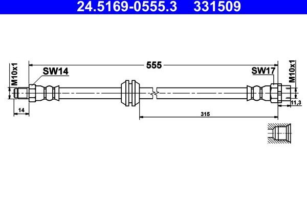Тормозной шланг ATE. Артикул 24.5169-0555.3