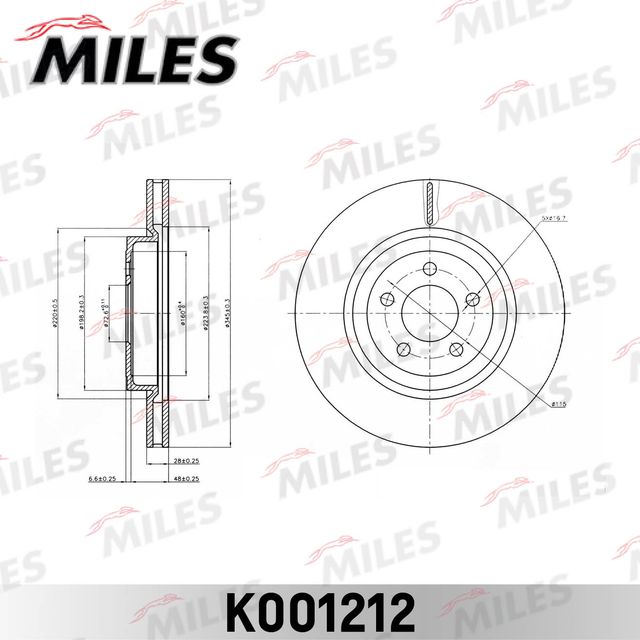 Тормозной диск Miles передний для Lancia Thema II 2011-2014. Артикул K001212