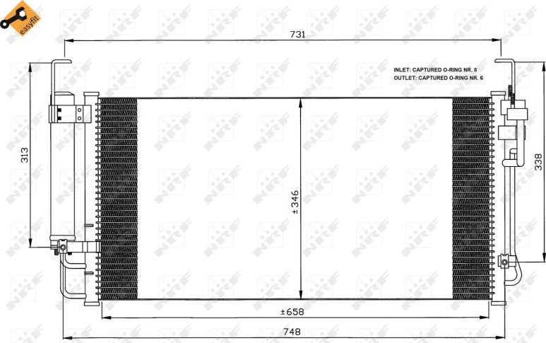 Радиатор кондиционера (конденсатор) NRF (алюминий). Артикул 35473