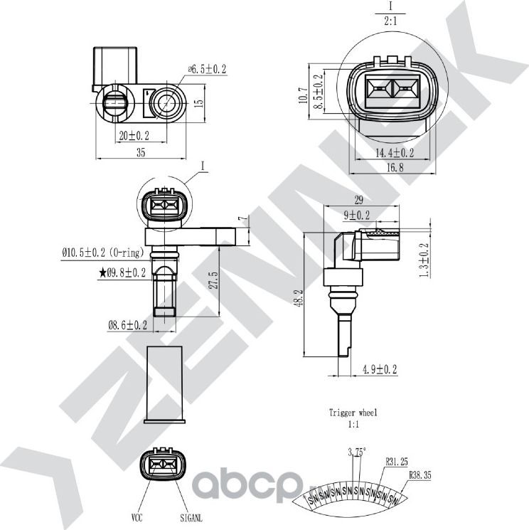 Датчик ABS задний левый/правый TOYOTA LAND CRUISER 09 ->, HYUNDAI H-1 00-07 (Zennek). Артикул DAS0068