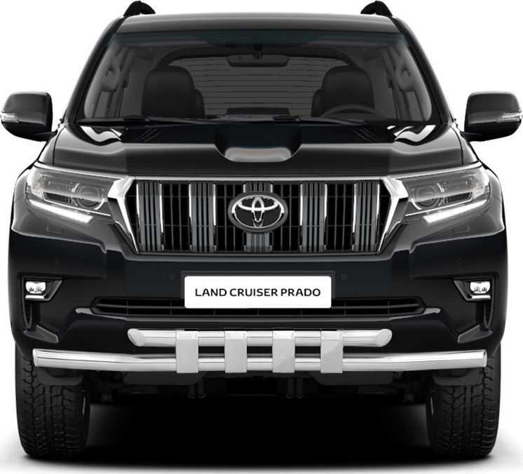 Защита PT Group переднего бампера двойная двойная с пластинами d63/63 (НПС) для Toyota Land Cruiser Prado 150 2й Рестайлинг 2017-2026. Артикул TPR220206