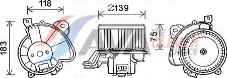 Вентилятор, мотор печки (отопителя) салона AVA (полимерный материал) для Opel Combo D 2012-2017. Артикул FT8431