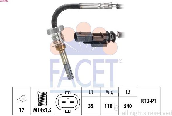 Датчик температуры выхлопных газов Facet Made in Italy - OE Equivalent. Артикул 22.0343