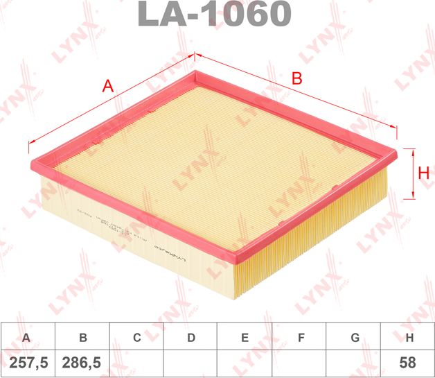 Воздушный фильтр LYNXauto для Audi S8 I (D2) 1996-2002. Артикул LA-1060