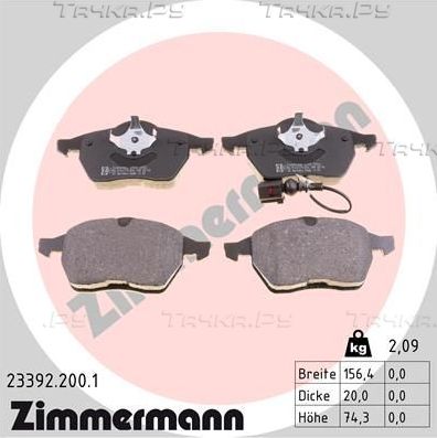 Тормозные колодки Zimmermann передние для SEAT Toledo II 1998-2006. Артикул 23392.200.1