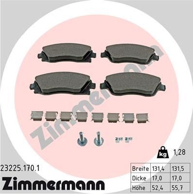 Тормозные колодки Zimmermann передние для Opel Combo C 2001-2012. Артикул 23225.170.1