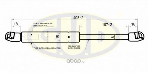АМОРТИЗАТОР БАГАЖНИКА MINI MINIONECOOPERWORKS (R50, R53) 0601- 330N L=498197MM G.U.D.. Артикул GGS020354