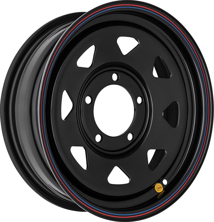 Колёсный диск OFF-ROAD Wheels усиленный стальной черный с бедлоком (красный) 5x139,7 5,5xR16 d108,1 ET+5 (треуг. мелкий) для Dodge Ram 1500 1981-2026. Артикул 1655-539081BL+5A17