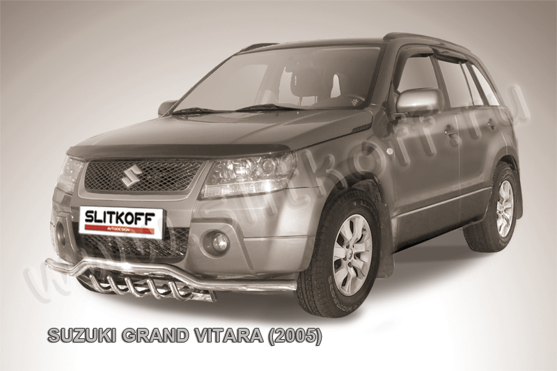Защита Slitkoff переднего бампера d57 с защитой картера для Suzuki Grand Vitara III 5-дв. 2005-2008. Артикул SGV05007
