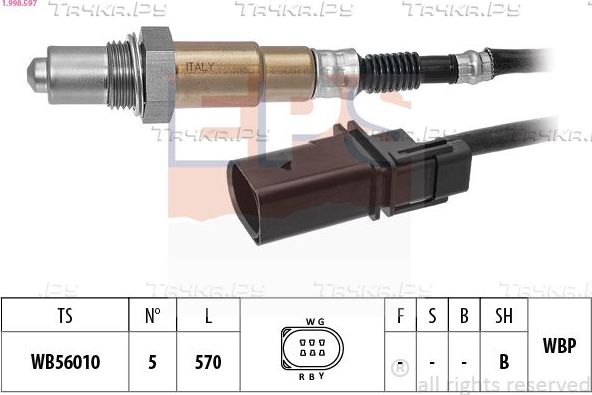 Лямбда-зонд (кислородный датчик) EPS Made in Italy - OE Equivalent для SEAT Leon III 2012-2026. Артикул 1.998.597