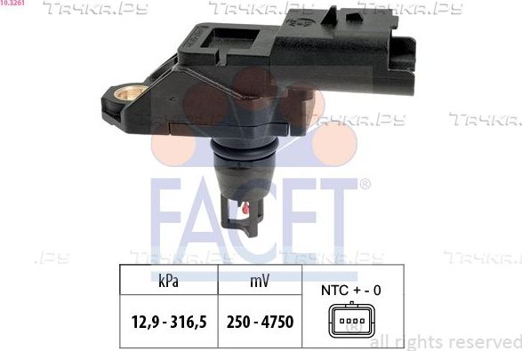 Датчик абсолютного давления (ДАД, MAP) Facet Made in Italy - OE Equivalent для Ford Mondeo IV 2007-2015. Артикул 10.3261