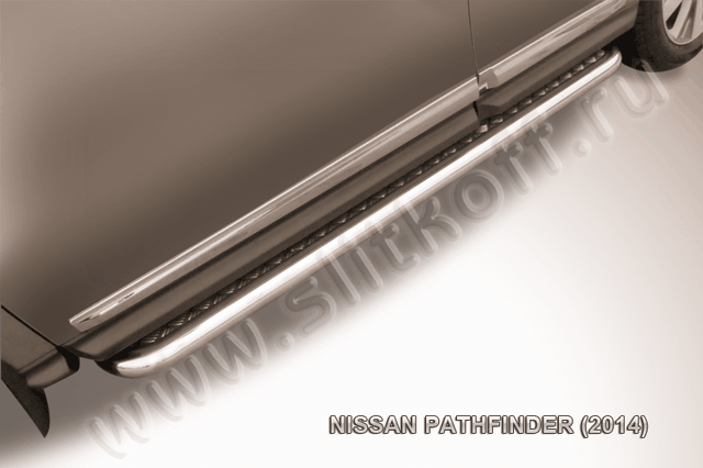Пороги Slitkoff труба d57 с листом для Nissan Pathfinder R52 2014-2026. Артикул NIP14-010