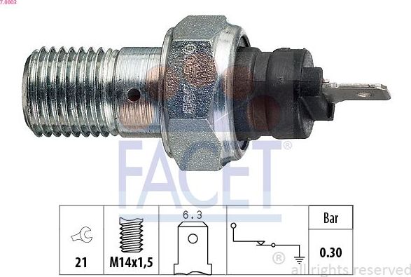 Датчик давления масла Facet Made in Italy - OE Equivalent для Fiat Panda I 1986-1992. Артикул 7.0003