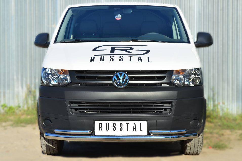 Защита RusStal переднего бампера d63 (секции) d42 (уголки) для Volkswagen Transporter T5 2009-2015. Артикул VTKZ-001396