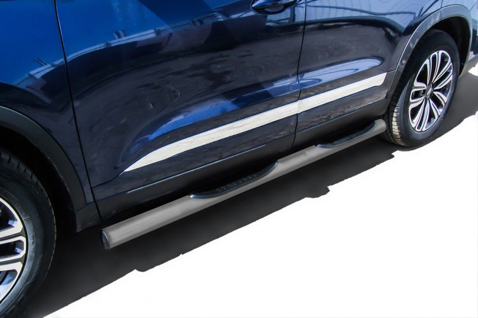 Пороги Slitkoff труба d76 с проступями для Chery Tiggo 8 2018-2026 Серебристые. Артикул CT8-003S