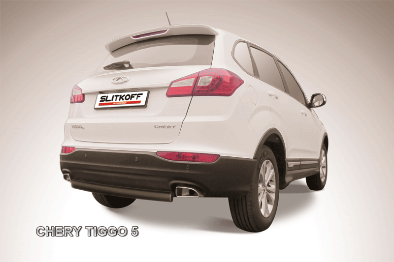 Защита Slitkoff заднего бампера d57 ЧЕРНАЯ матовая для Chery Tiggo 5 2014-2020. Артикул CT5-010B