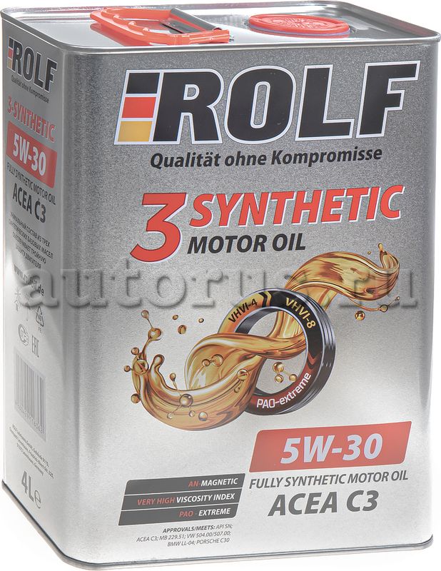 ROLF 3-SYNTHETIC 5W-30 ACEA C3 масло моторное синтетическое 4л. Артикул 322618