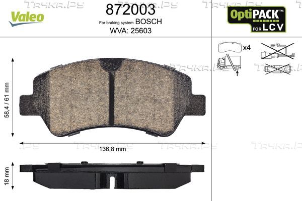 Тормозные колодки Valeo OPTIPACK for LCV. Артикул 872003