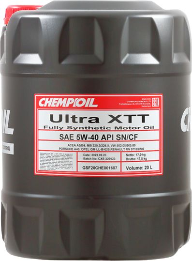 Масло моторное 5W-40 Ultra XTT SN/CF, A3/B4 синтетическое 20л (Chempioil). Артикул CH970120E