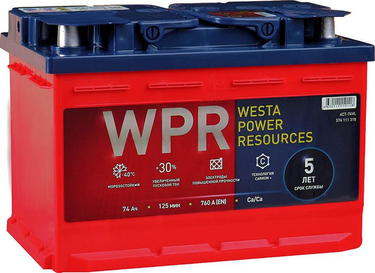 Аккумулятор 6СТ-74VL 74Ah 760A 276х175х190 полярность 1 (WPR). Артикул 574111310