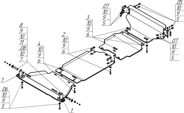 Защита алюминиевая Мотодор усиленная для картера, ПД, КПП, РК, радиатора Dodge Ram V 1500 2018-2026. Артикул 382906