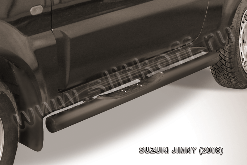 Пороги Slitkoff труба d76 с проступями ЧЕРНЫЕ матовые для Suzuki Jimny III 1998-2012. Артикул SJ005B