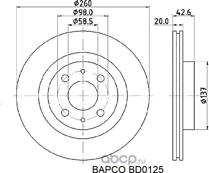 Диск тормозной передний BD0125, (Bapco). Артикул BD0125