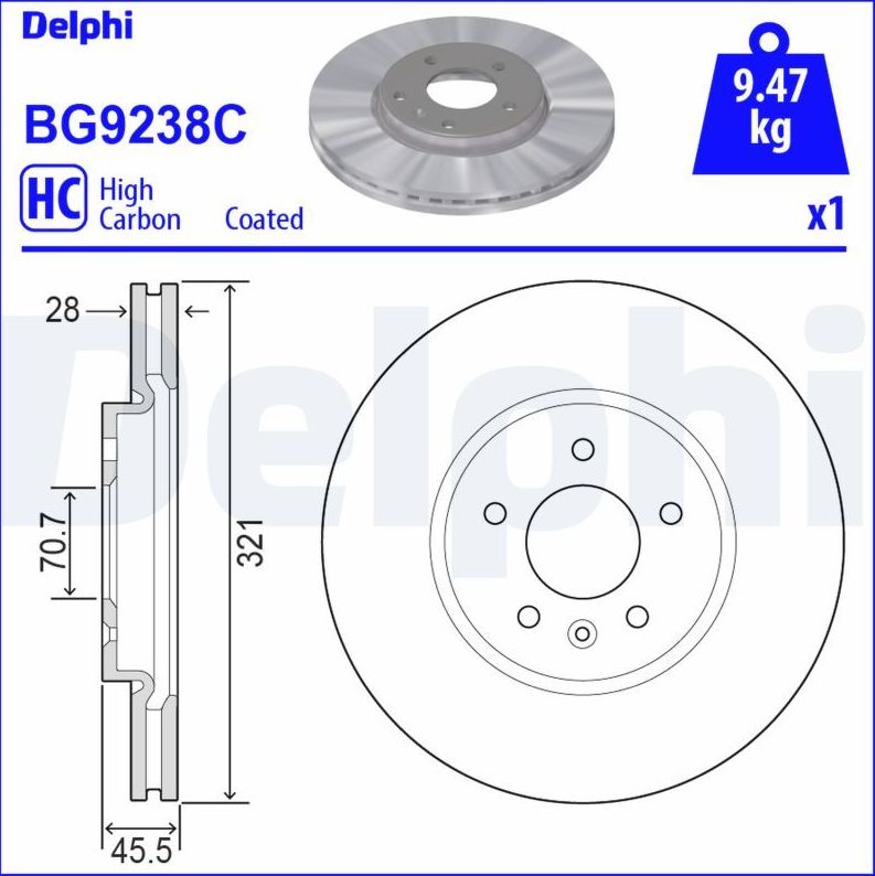 Тормозной диск Delphi. Артикул BG9238C