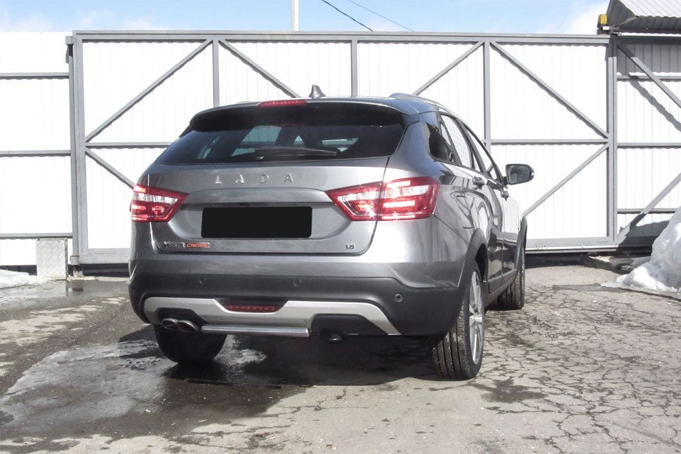 Защита Slitkoff заднего бампера d42 короткая для Lada Vesta SW Cross 2017-2026. Артикул LadVSWCR07