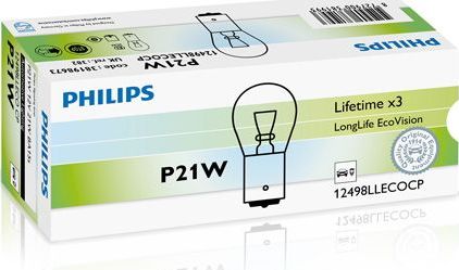 P21W 12V-21W (BA15s) (увелич. срок службы) LongLife EcoVision Philips LongLife EcoVision. Артикул 12498LLECOCP